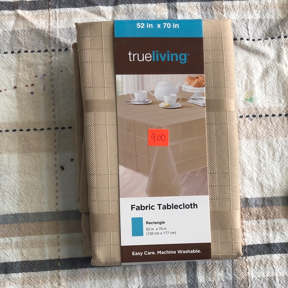 True Living Beige Rectangle Fabric Tablecloth - Neutral Beige